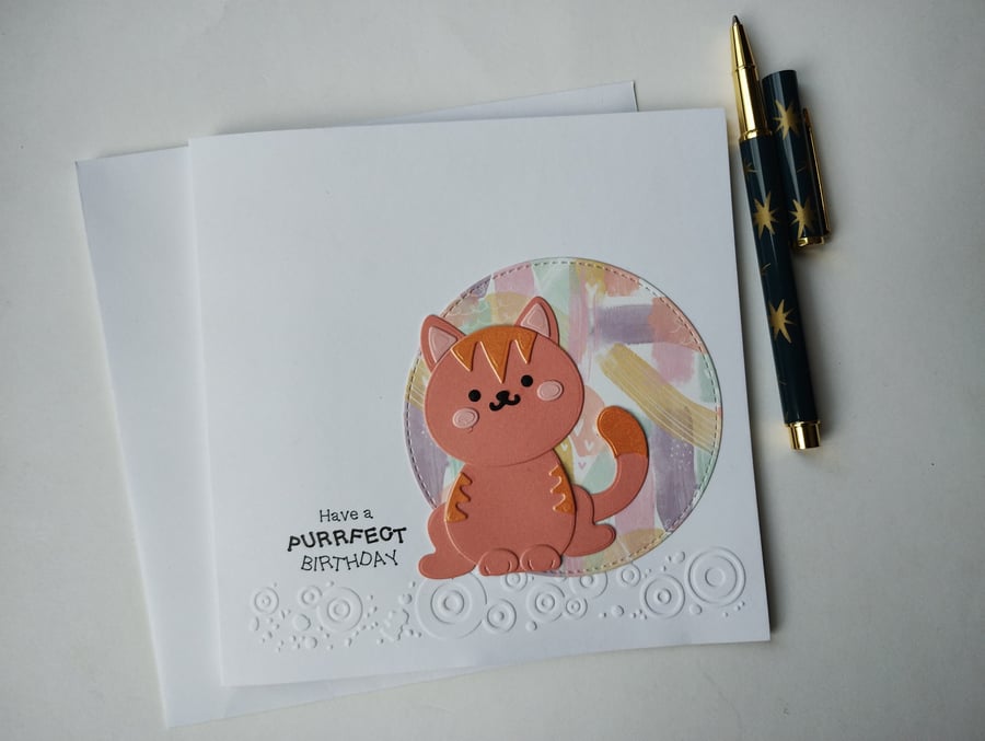 Ginger Tom - Have a PURRfect Birthday - Handmade Birthday Card for Cat Lovers 