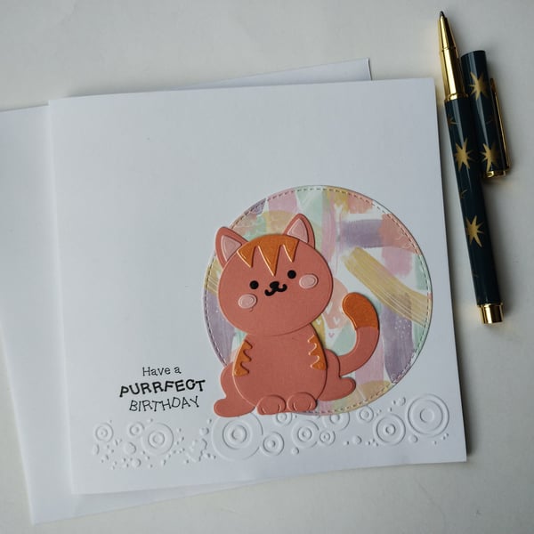 Ginger Tom - Have a PURRfect Birthday - Handmade Birthday Card for Cat Lovers 