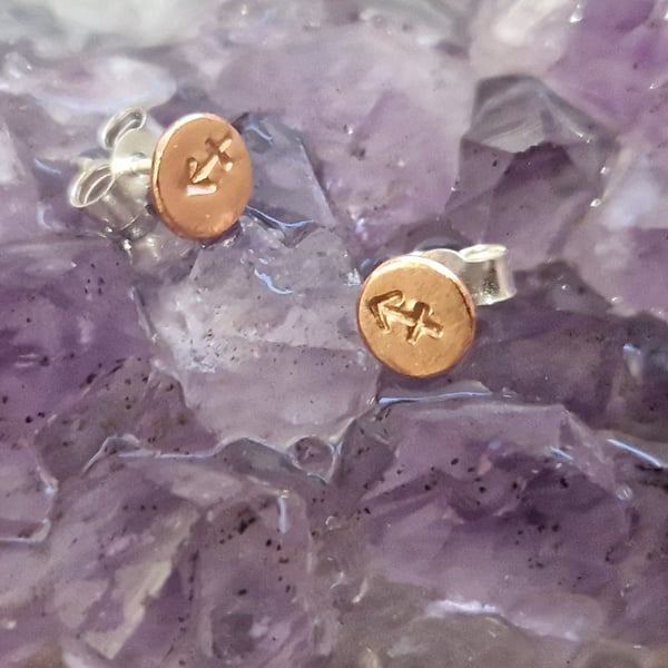 Sagittarius copper stud earrings