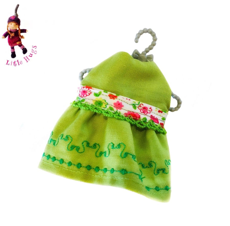 Apple Green Embroidered Dress to fit the Little Hug Dolls
