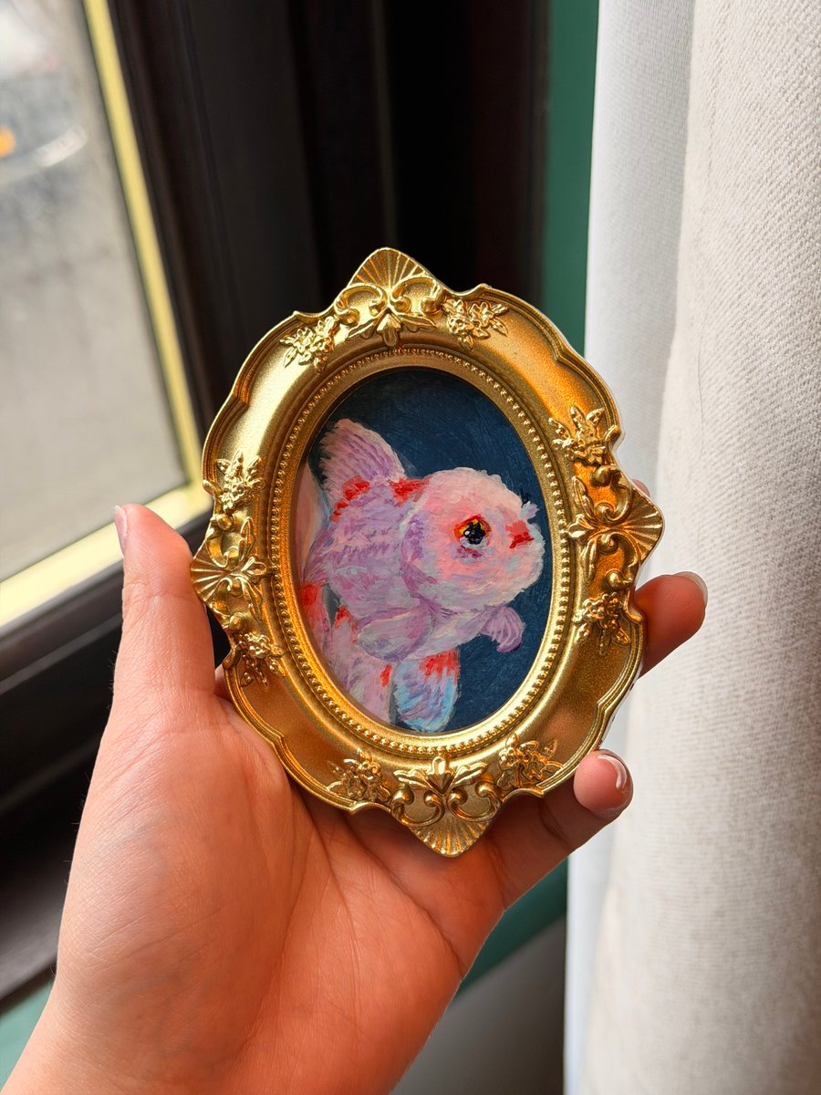 Ranchu goldfish original painting in gold frame