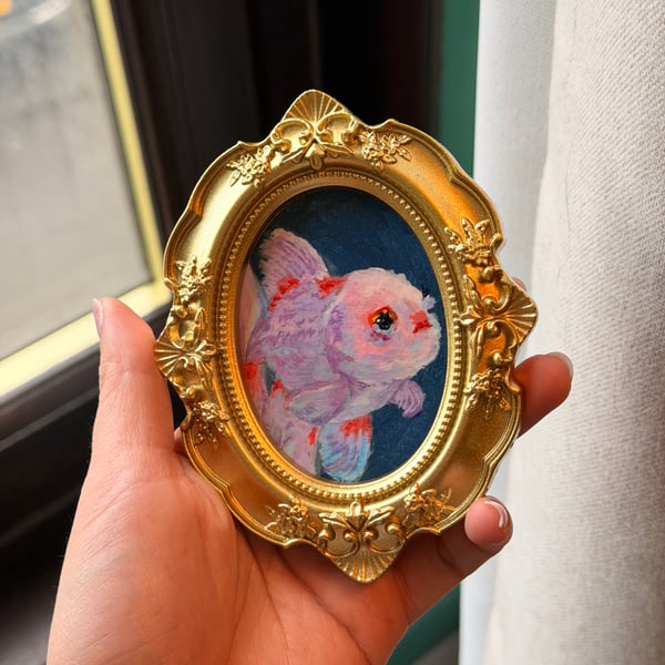 Ranchu goldfish original painting in gold frame