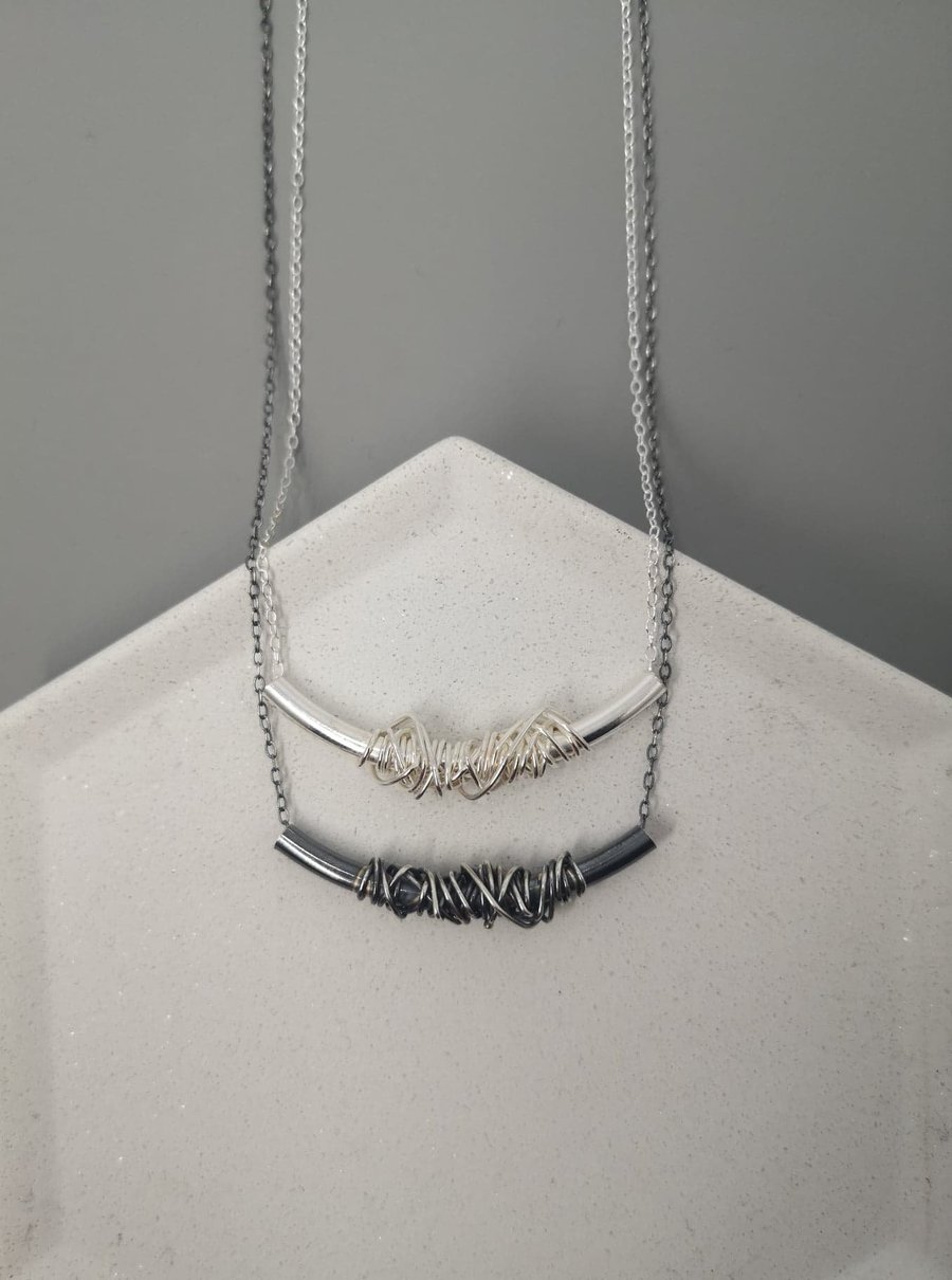 Wire wrapped silver necklace