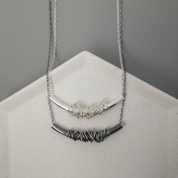 Wire wrapped silver necklace