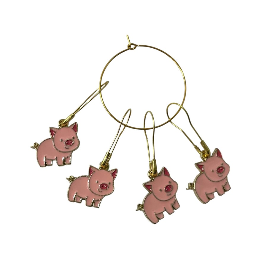 Pig Stitch markers, enamelled colourful progress charms, knitting markers, lace 