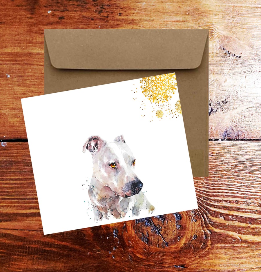Staffordshire Bull Terrier Art Square Christmas Card(s)Single Pack of 6.Staffie 