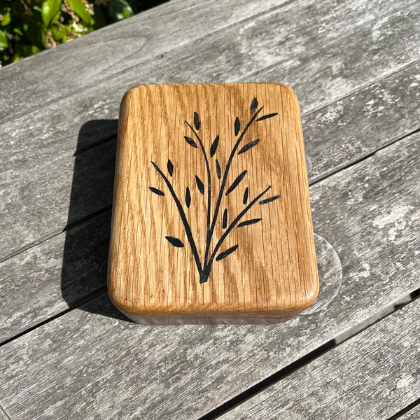 Grass Stems Pattern Oak Jewellery - Trinket Box (WBI12)