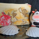 Lovely retro zip pouch yellow with red roses