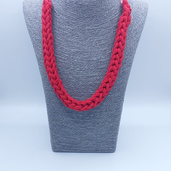 Bright red t-shirt yarn knitted necklace coloured chain
