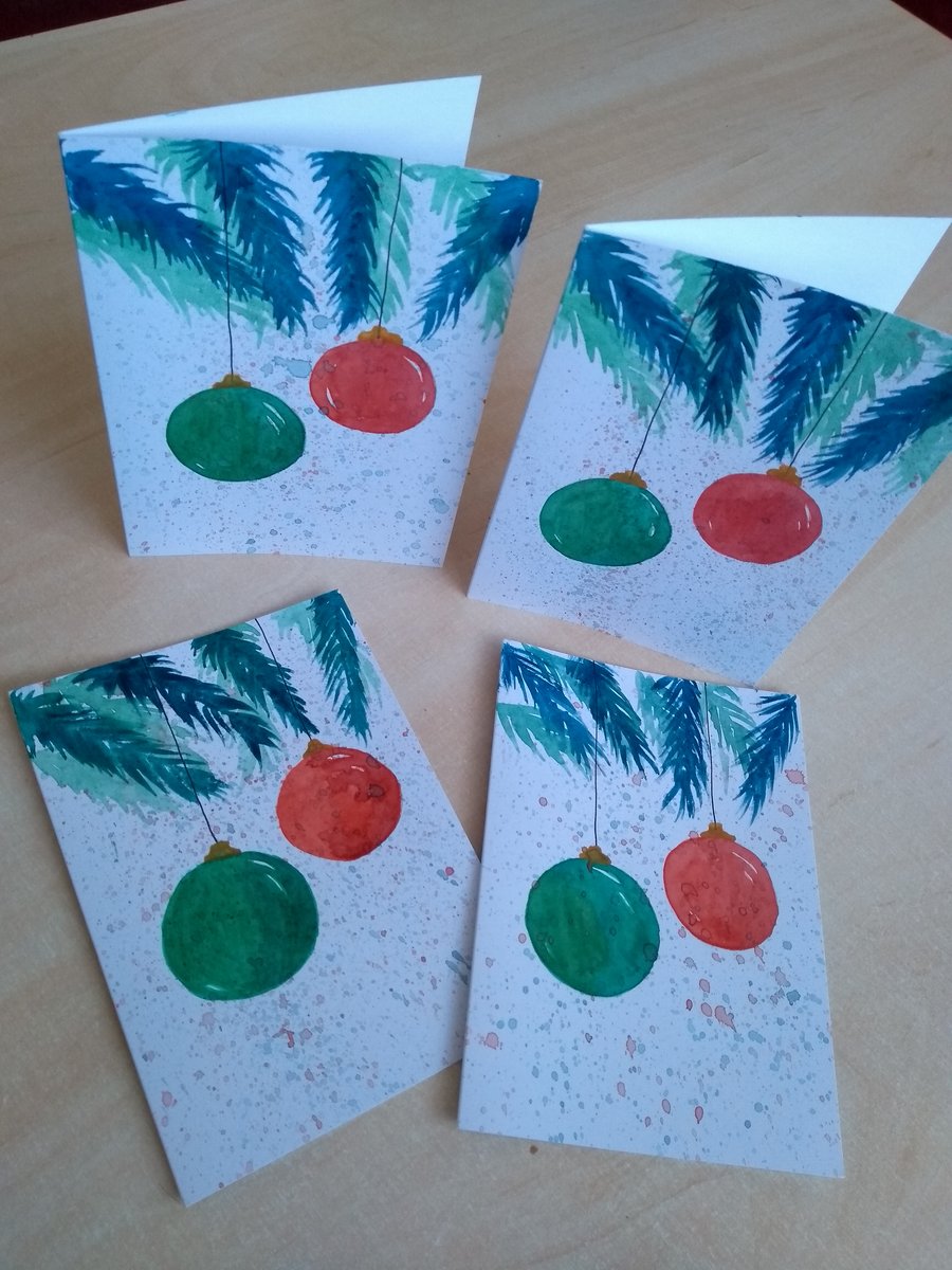 Set of 4 Original Hand Painted Christmas Cards 