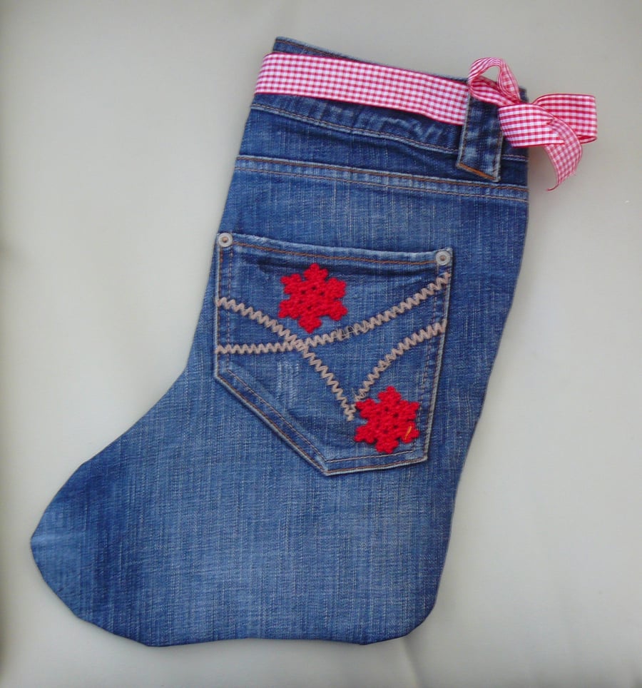 "Cowboy"  Christmas stocking made from recycled denim jeans