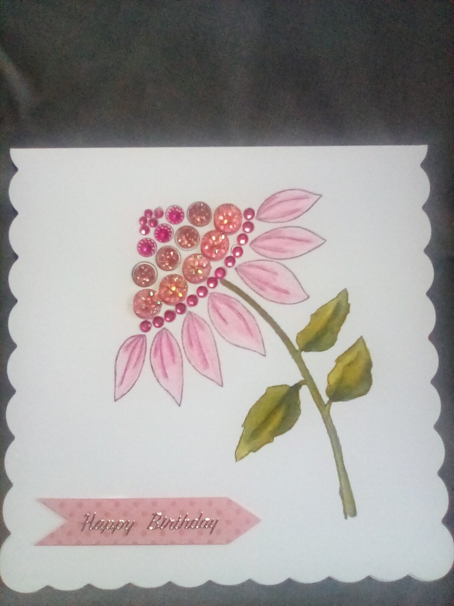 Pencil and watercolour embellished Birthday card