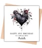 Floral Black Heart Happy Birthday Card