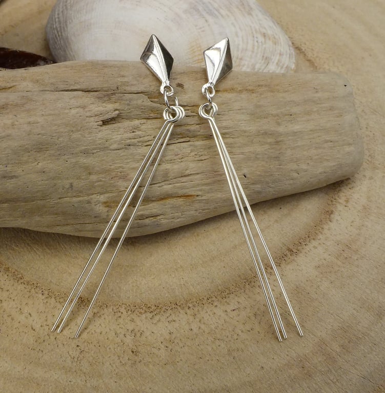 Elegant Sterling Silver Kite Studs with Tassles