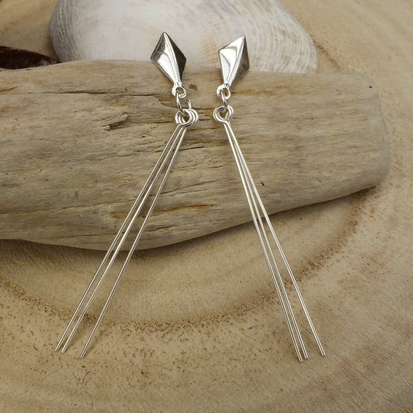Elegant Sterling Silver Kite Studs with Tassles