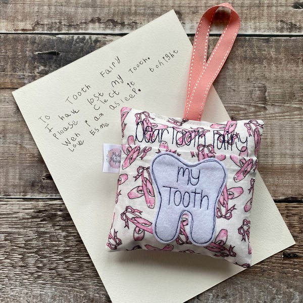 Tooth Fairy Pillow Cushion White Pink Ballet Shoes
