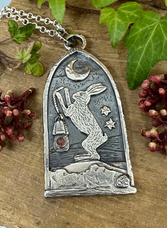 Nightwatch Hare Pendant with Sunstone