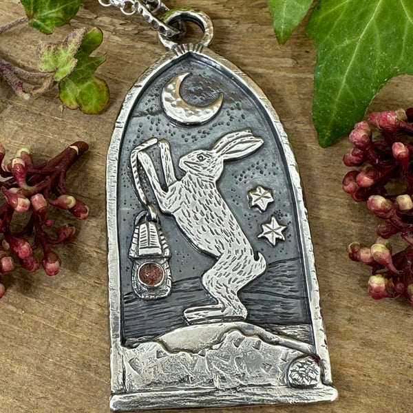 Nightwatch Hare Pendant with Sunstone