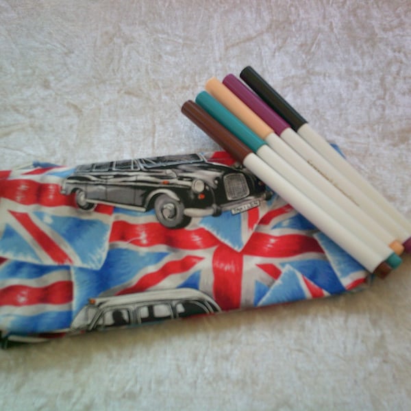 Black Cab on Union Jack Flag Pencil Case