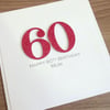 Handmade 60th birthday card - personalised with any age and message, 40th, 50th