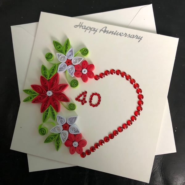 Handmade quilled 40th Ruby wedding Anniversary card