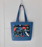 Tote bag and purse set denim and Japanese style print project bag long handles  - Image 1