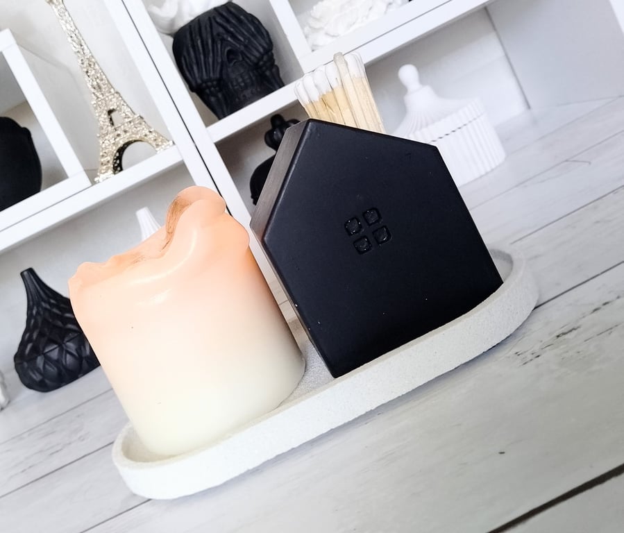 The Hill House - Black Handcrafted Jesmonite House-Shaped Match Jar