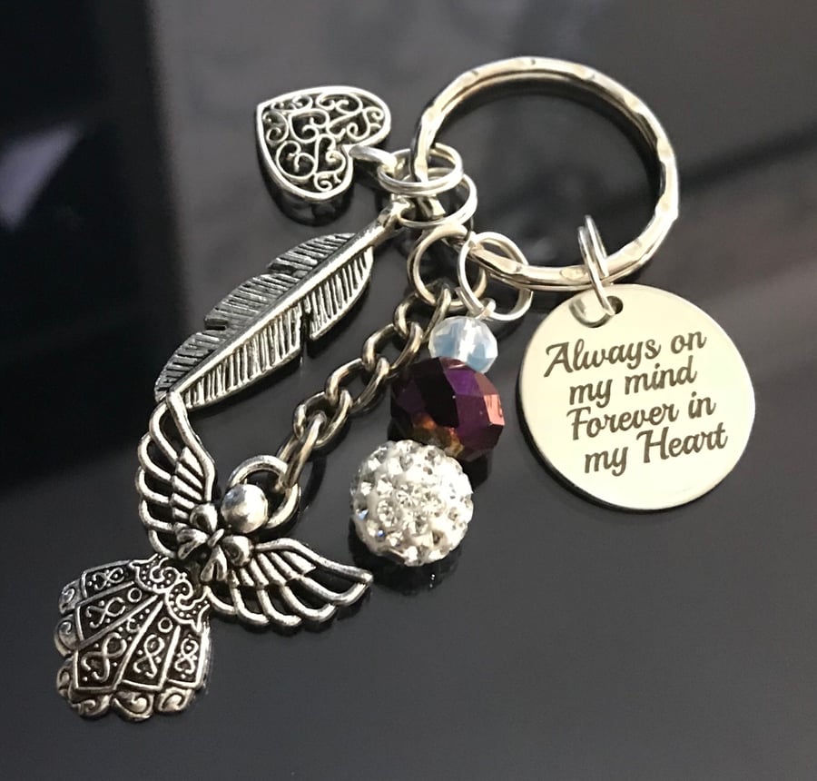  Purple Shamballa Always On My mind Forever In My Heart Memorial Keyring 