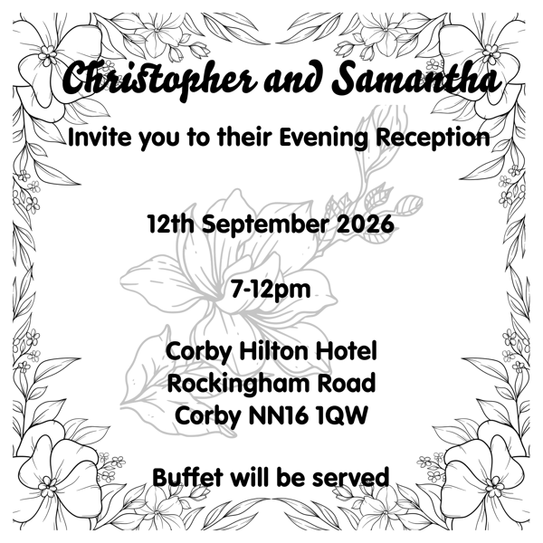  Monochrome Bloom Evening Wedding Invitation, Handmade Envelope