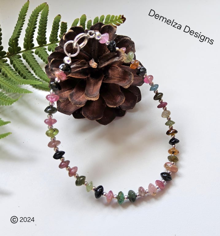 Designer Dainty Genuine Tourmaline Sterling Silver Bracelet 