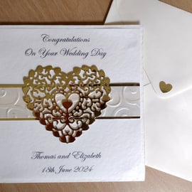 Golden Heart Wedding Card - Personalised - Congratulations - Anniversary
