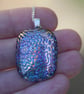 Dichroic blue and gold wavy pendant,  blue and gold fused glass necklace F37 - Image 6