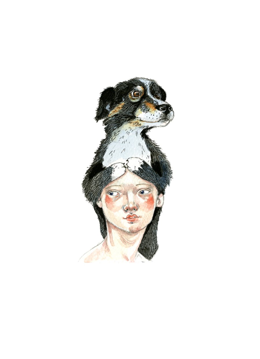 Sheep Dog Hat Print A4 girl with Dog Hat giclee print