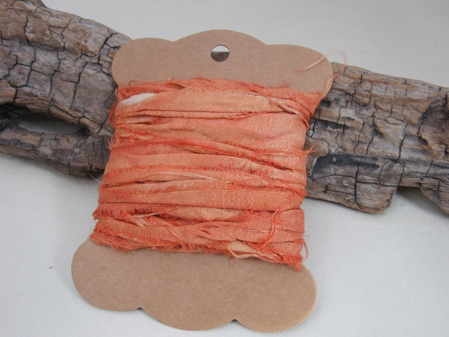 4m Madder Orange Hand Dyed Natural Dye Sari Silk Ribbon