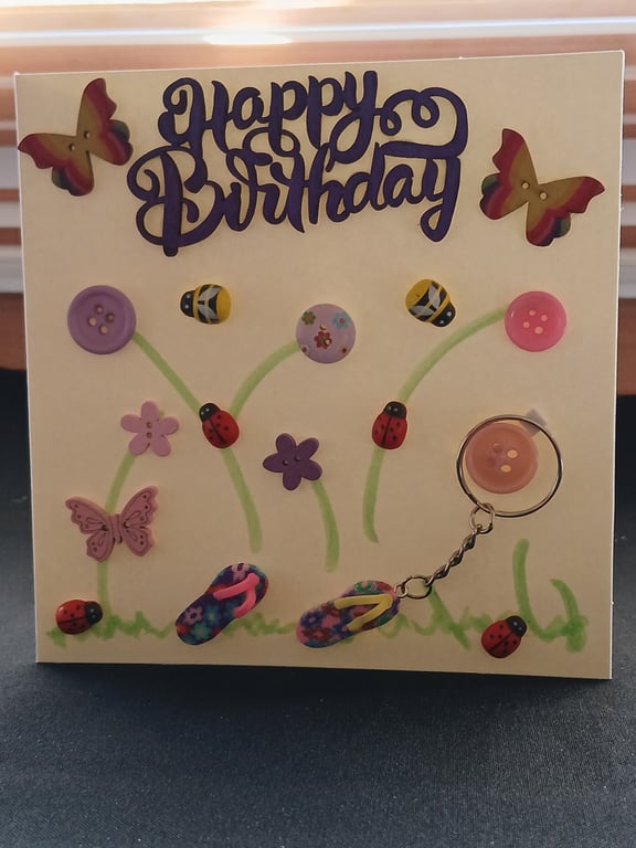 Handmade birthday, keyring card