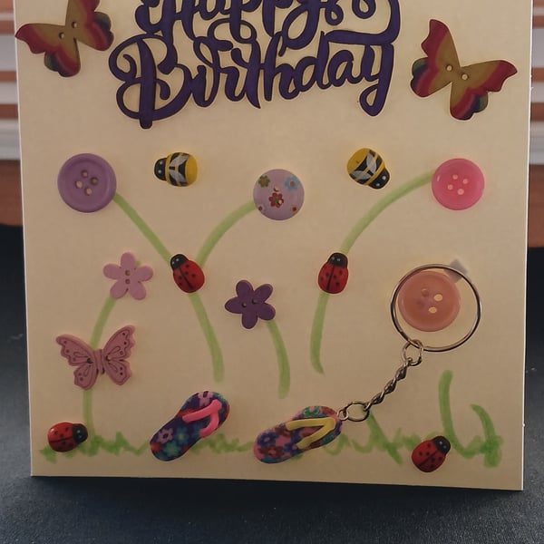 Handmade birthday, keyring card