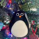 Fused Glass Penguin Christmas Decoration