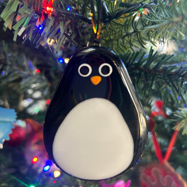 Fused Glass Penguin Christmas Decoration