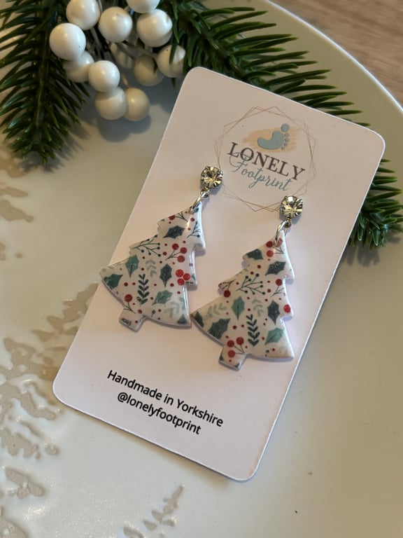 Christmas Tree Polymer Clay Earrings - Handmade Jewellery 