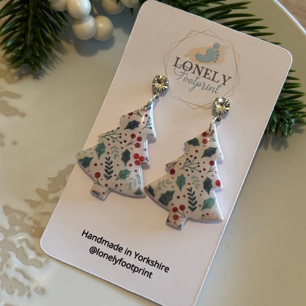 Christmas Tree Polymer Clay Earrings - Handmade Jewellery 