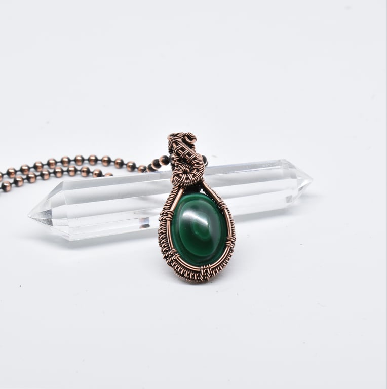 Dainty Malachite and Copper Gothic Pendant