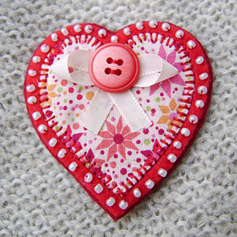Fabric Heart Brooch