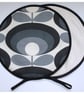 Aga Hob Lid Mat Pad Cover With Loop 1970s Flower Grey and Black Surface Saver - Image 4