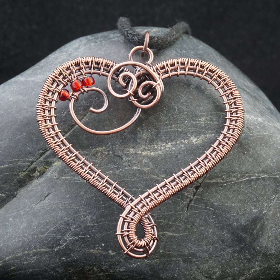 Copper Wire Weave Heart Pendant