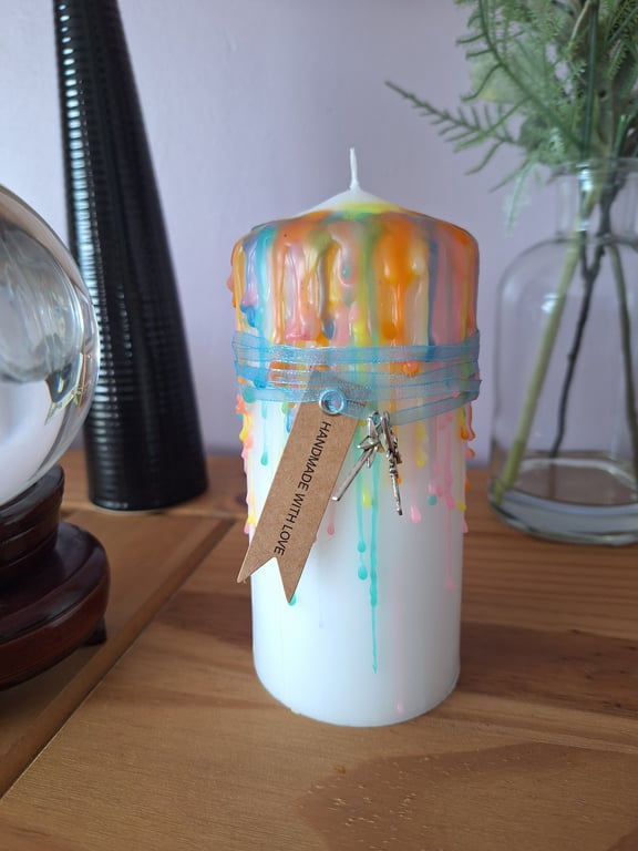 Fairy Festival Hand Made Dripped Pillar Candle