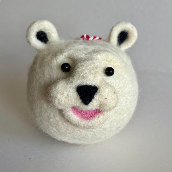 Large needlefelted wool Polar Bear bauble - made to order