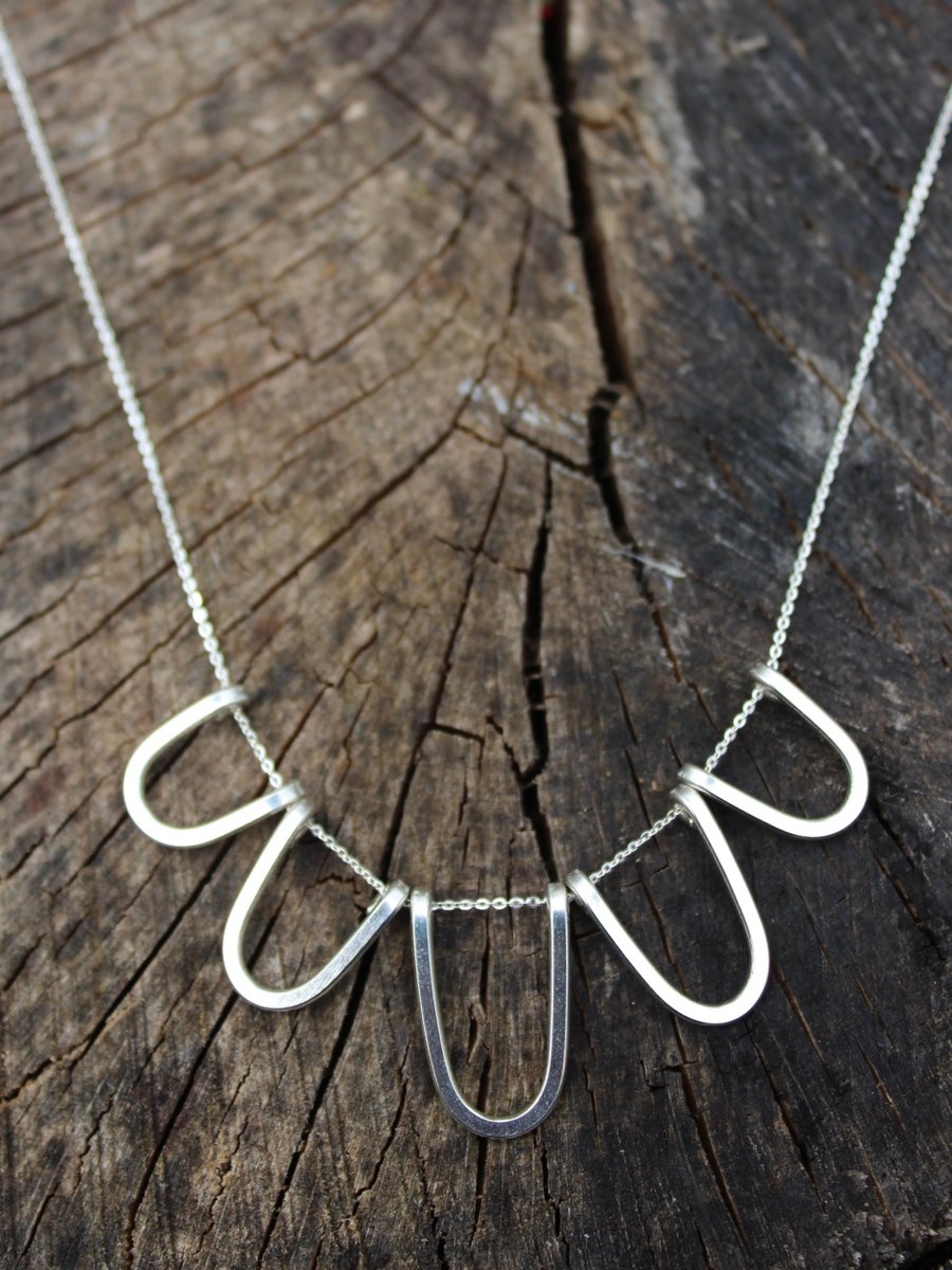 sterling silver loop necklace, statement silver necklace, loopy bib necklace, 