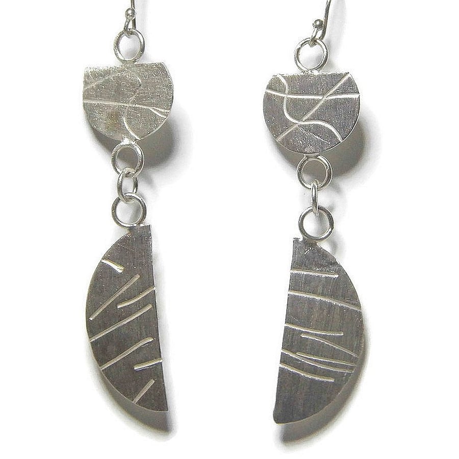 Geometric Sterling Silver Semi-Circle Drop Earrings 