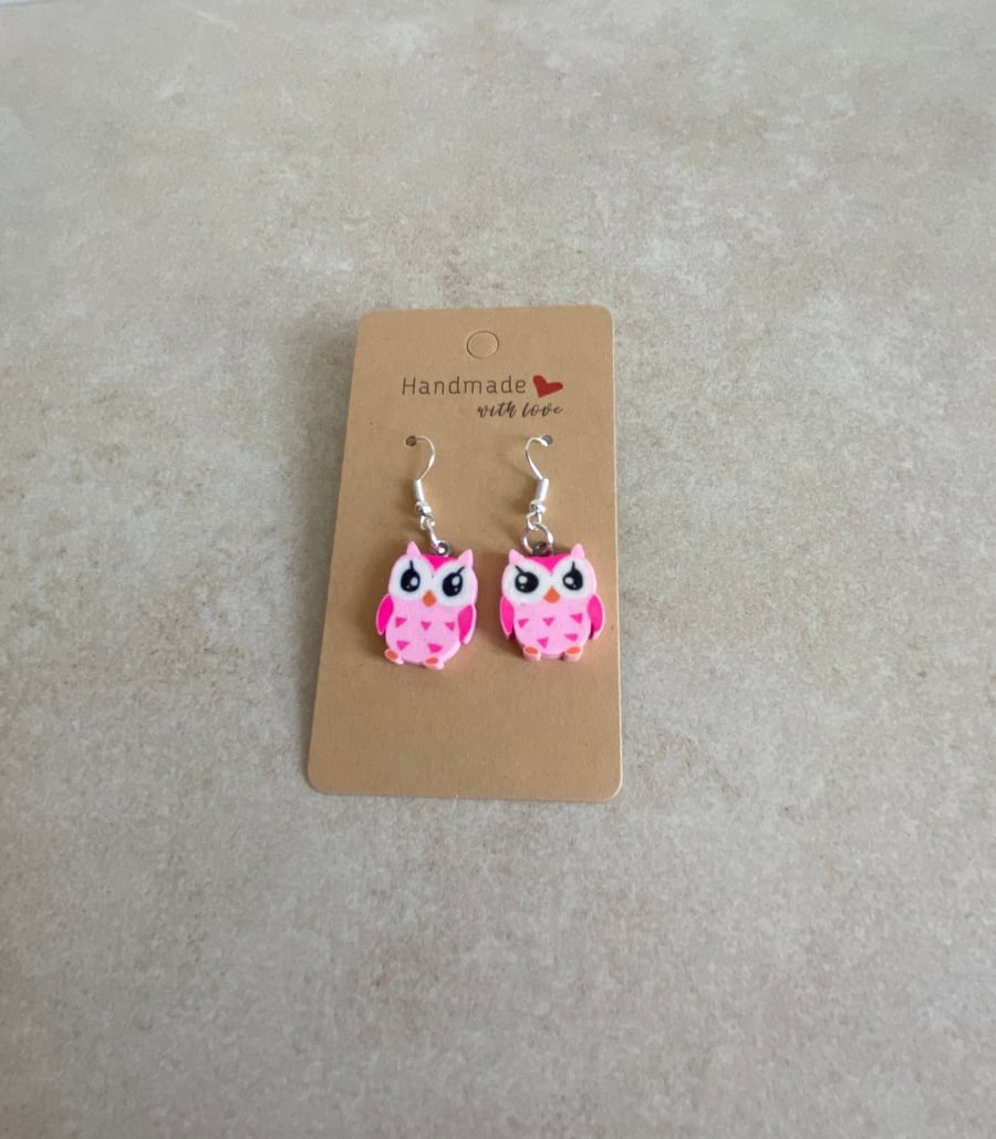 Cute Owl Earrings. Pink & Dark Pink