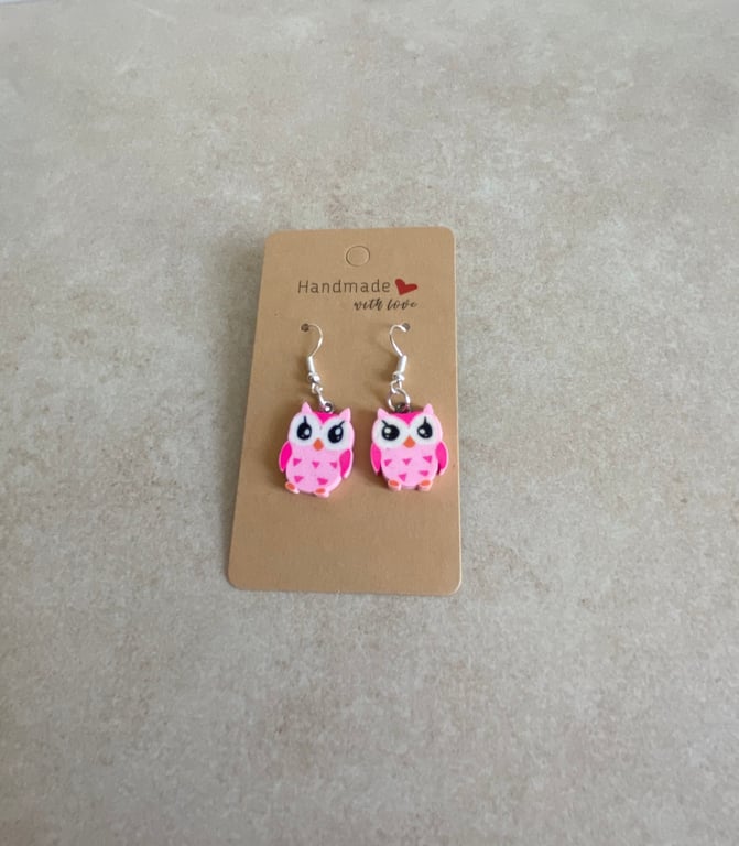 Cute Owl Earrings. Pink & Dark Pink